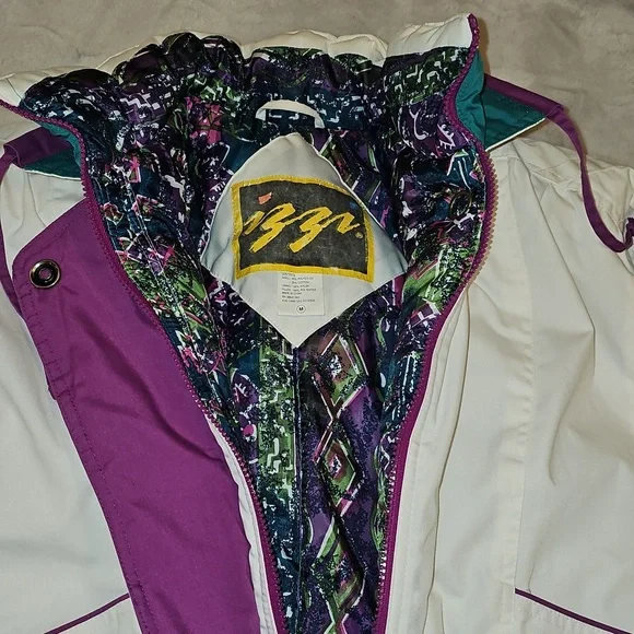 Vintage Izzi Ski Puffer Jacket Coat Womens M White Purple Teal 80s 90s Rare - Picture 4 of 13